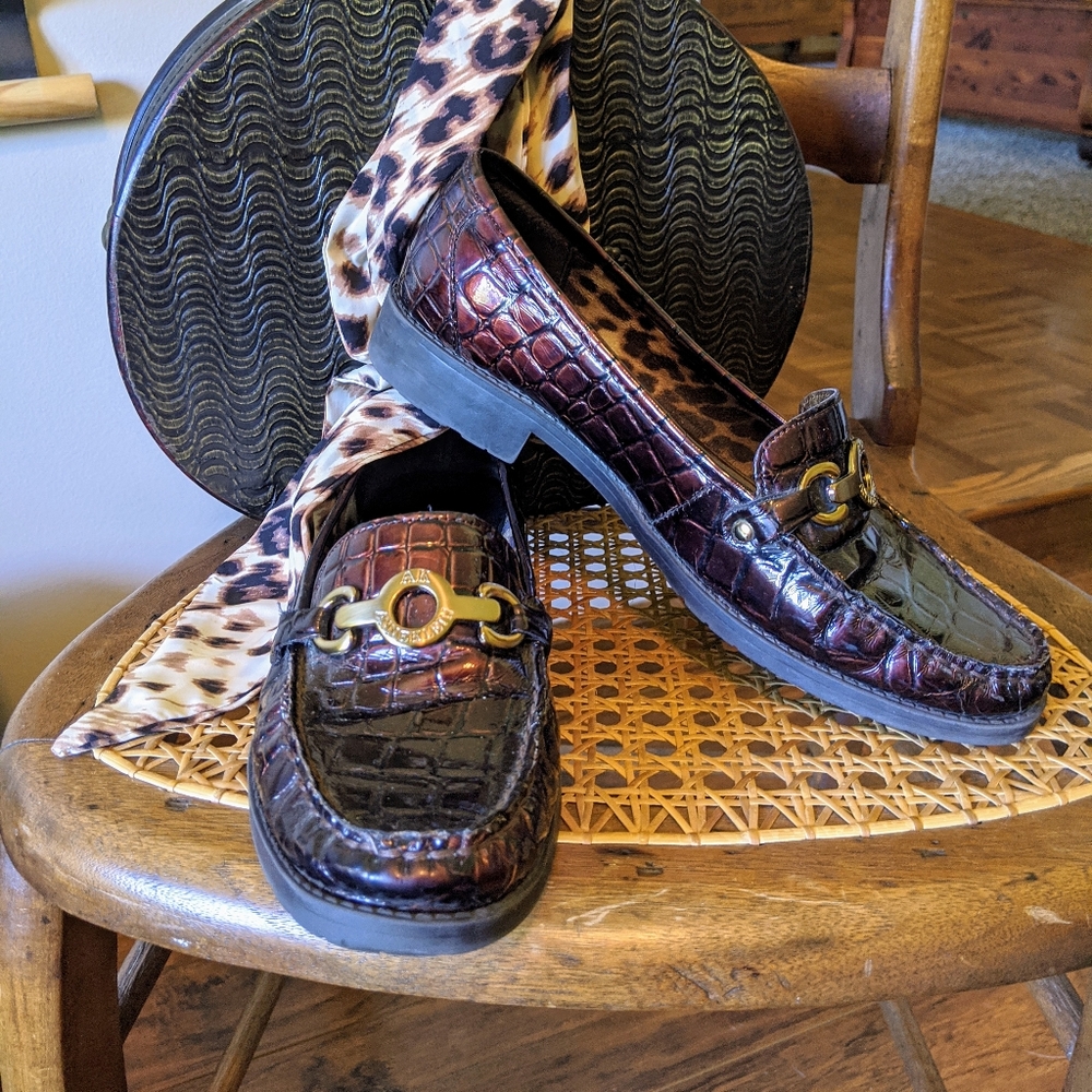 Anne Klein Brown Reptile Print Leather Loafer